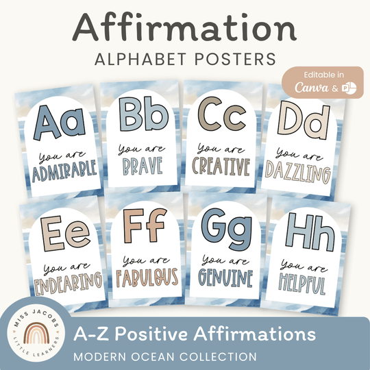 Affirmation Alphabet Posters - Modern Ocean Classroom Decor