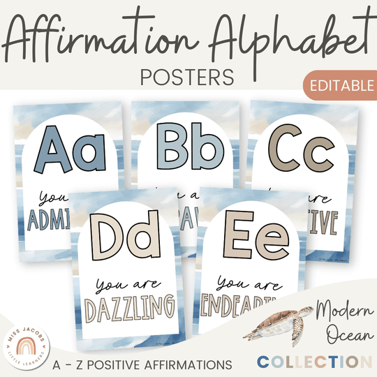 Affirmation Alphabet Posters - Modern Ocean Classroom Decor