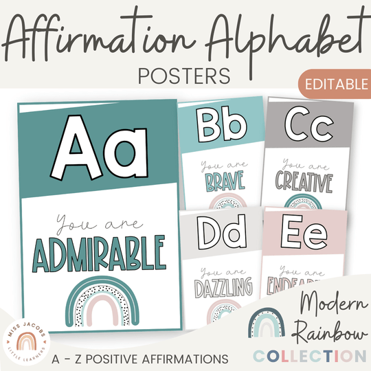 Affirmation Alphabet Posters - Rainbow Calm Colors Decor