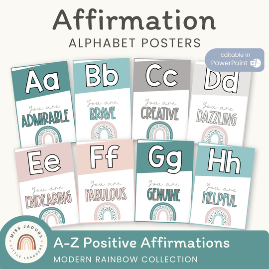 Affirmation Alphabet Posters - Modern Rainbow Classroom Decor