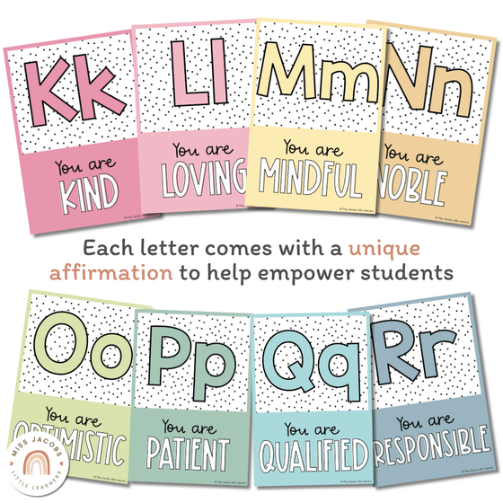 Affirmation Alphabet Posters | Spotty Pastels Classroom Decor | Editable - Miss Jacobs Little Learners