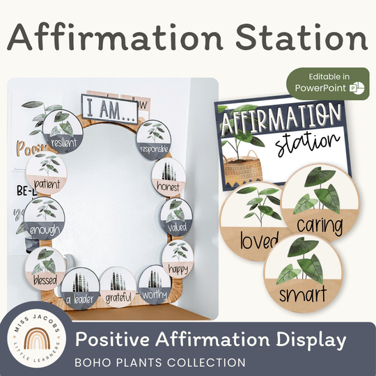 Affirmation Station - Boho Plants Classroom Decor