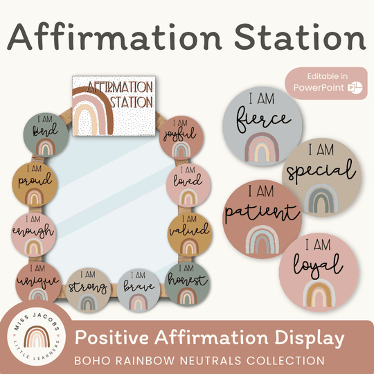 Affirmation Station - Boho Rainbow Neutrals Classroom Decor