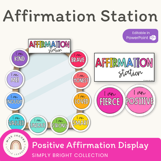 Affirmation Station | BRIGHTS | Positive Affirmations for Classroom Mirror | Editable