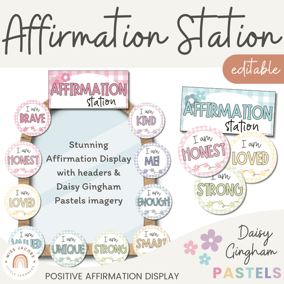 Affirmation Station | Daisy Gingham Pastels Classroom Decor - Miss Jacobs Little Learners