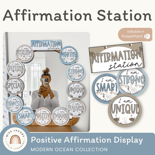 Affirmation Station - Modern Ocean Classroom Decor