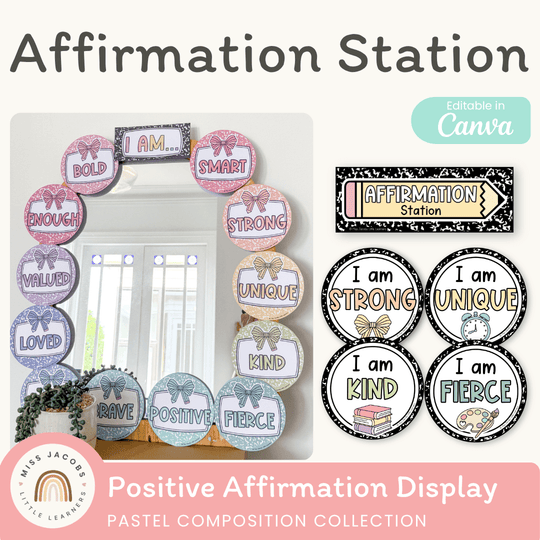 Affirmation Station - Pastel Composition Notebook Classroom Decor