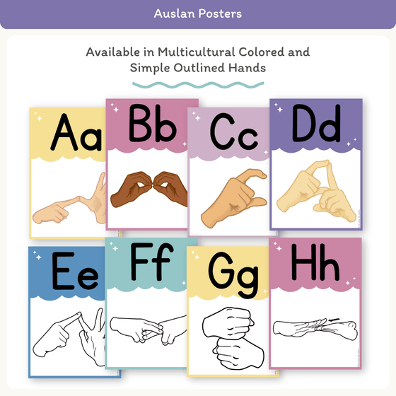 Alphabet Posters Bundle: English, ASL & Auslan - Dreamy Space Decor - Miss Jacobs Little Learners