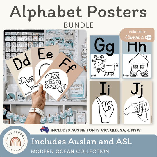 Alphabet Posters Bundle - Modern Ocean Classroom Decor