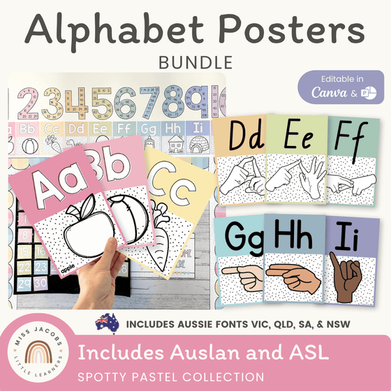 Alphabet Posters Bundle - Spotty Pastel Classroom Decor - Miss Jacobs Little Learners