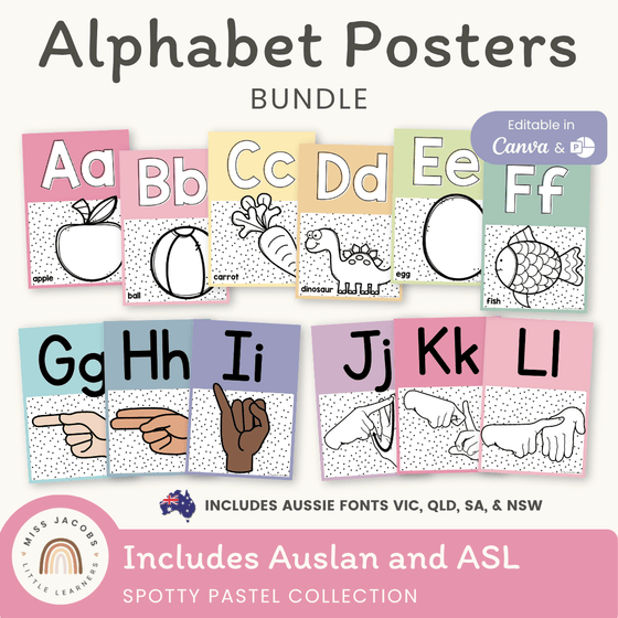 Alphabet Posters Bundle - Spotty Pastel Classroom Decor - Miss Jacobs Little Learners