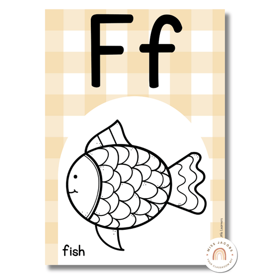 Alphabet Posters | Daisy Gingham Neutrals Classroom Decor | Editable - Miss Jacobs Little Learners