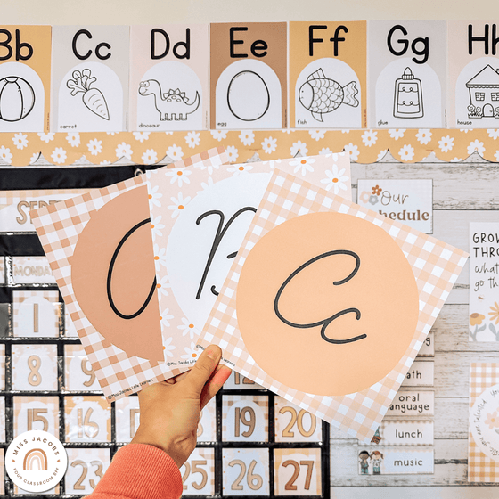 Alphabet Posters | Daisy Gingham Neutrals Classroom Decor | Editable - Miss Jacobs Little Learners