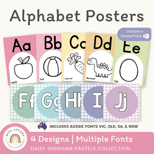 Alphabet Posters - Daisy Gingham Pastels Decor