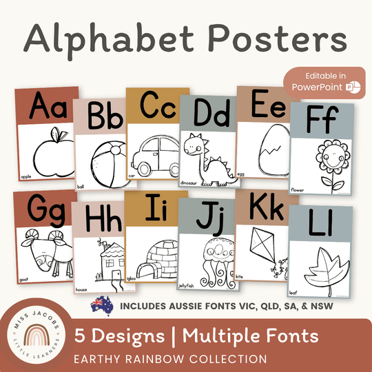 Alphabet Posters | Earthy Rainbow Theme - Includes Australian Fonts