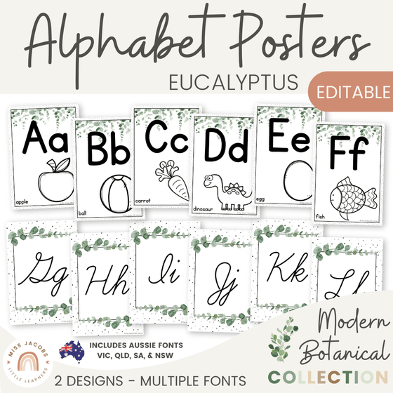 Alphabet Posters Eucalyptus - Modern Botanical Decor - Miss Jacobs Little Learners
