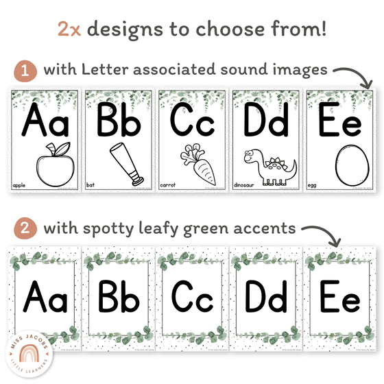 Alphabet Posters Eucalyptus - Modern Botanical Decor - Miss Jacobs Little Learners