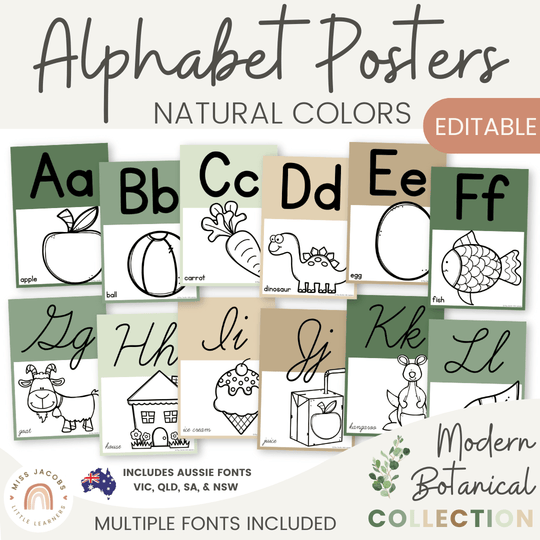 Alphabet Posters Natural Colors - Modern Botanical Decor