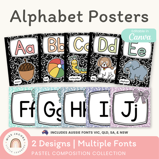 Alphabet Posters - Pastel Composition Notebook Classroom Decor