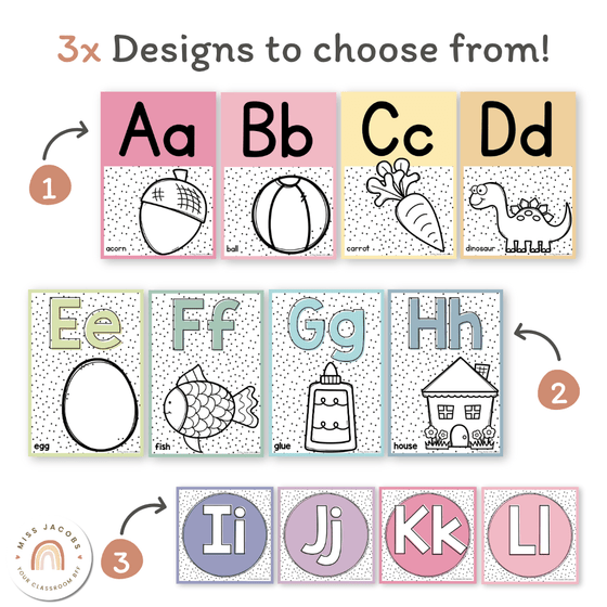 Alphabet Posters - Spotty Pastel Classroom Decor - Miss Jacobs Little Learners