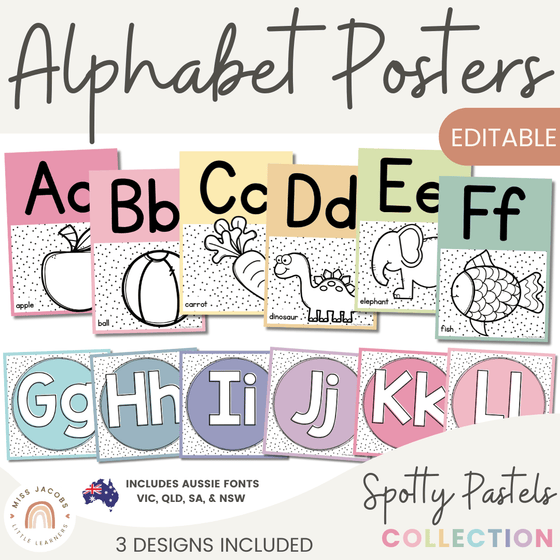 Alphabet Posters | Spotty Pastels Classroom Decor | Editable - Miss Jacobs Little Learners