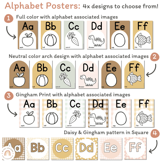 Alphabet Posters with ASL & Auslan Alphabet | Daisy Gingham Editable Decor | BUNDLE - Miss Jacobs Little Learners