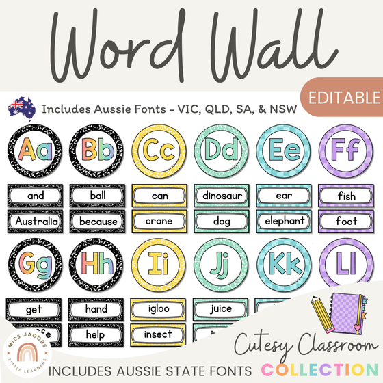 Alphabet Word Wall - Cutesy Classroom Decor - Miss Jacobs Little Learners