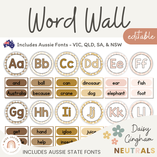 Alphabet Word Wall - Daisy Gingham Neutrals Decor