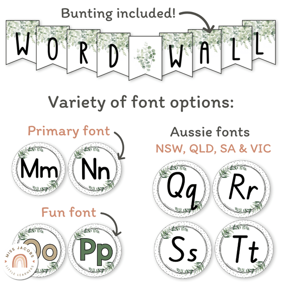 Alphabet Word Wall - Modern Botanical Classroom Decor - Miss Jacobs Little Learners