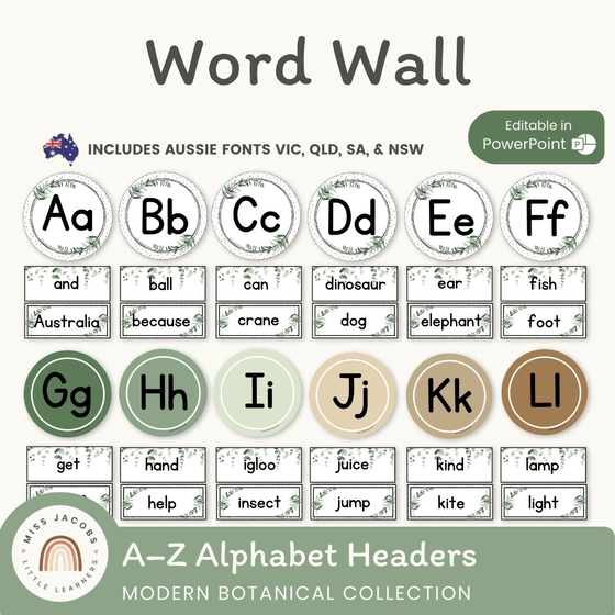 Alphabet Word Wall - Modern Botanical Classroom Decor - Miss Jacobs Little Learners