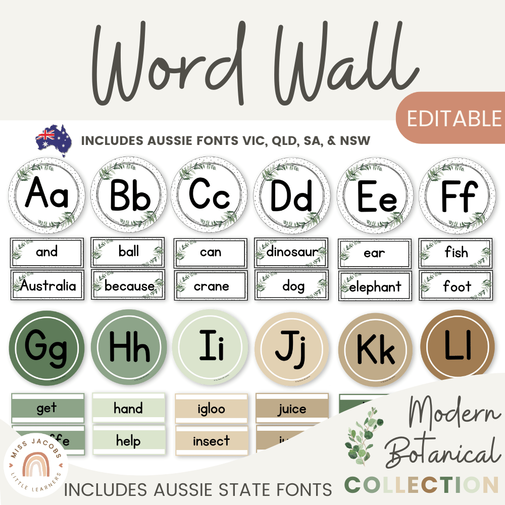 Alphabet Word Wall - Modern Botanical Classroom Theme - MJLL for Free Printable Alphabet Letters For Word Wall
