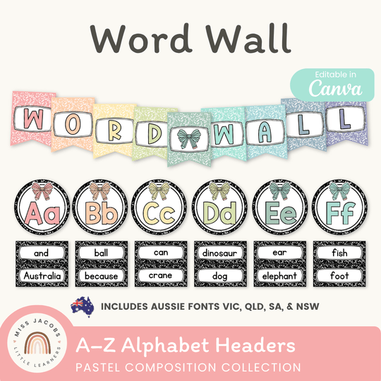 Alphabet Word Wall - Pastel Composition Notebook Classroom Decor