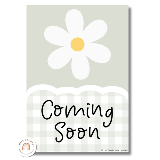 Amazing Work Coming Soon Posters | Daisy Gingham Neutrals Classroom Decor - Miss Jacobs Little Learners