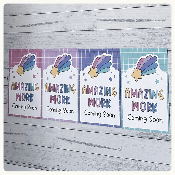 Amazing Work Coming Soon Posters - Dreamy Space Theme Classroom Decor - Miss Jacobs Little Learners