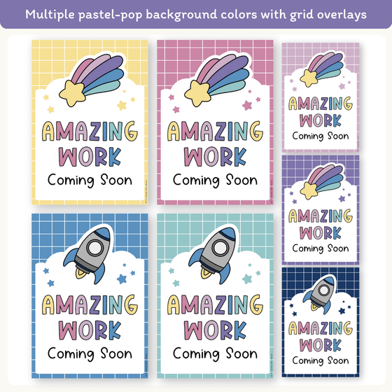 Amazing Work Coming Soon Posters - Dreamy Space Theme Classroom Decor - Miss Jacobs Little Learners