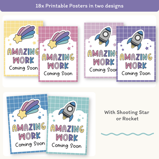 Amazing Work Coming Soon Posters - Dreamy Space Theme Classroom Decor - Miss Jacobs Little Learners