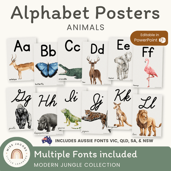 Animal Alphabet Posters - Modern Jungle Animals Classroom Decor – Miss ...