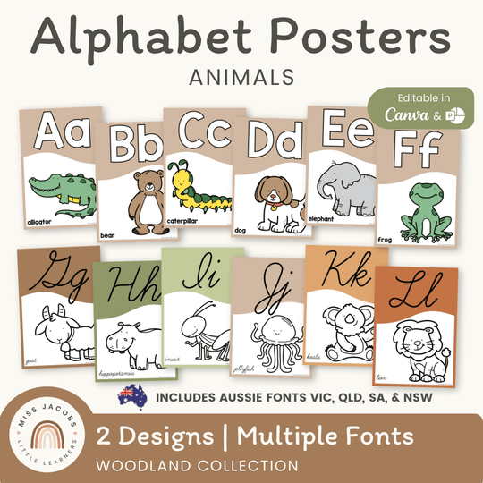 Animals Alphabet Posters - Woodland Theme Classroom Decor