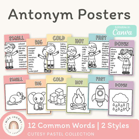 Antonym Posters - Cutesy Pastel English Decor