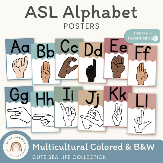 ASL Alphabet Posters - American Sign Language - Cute Sea Life