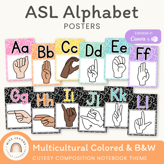 ASL Alphabet Posters - American Sign Language - Cutesy Decor - Miss Jacobs Little Learners