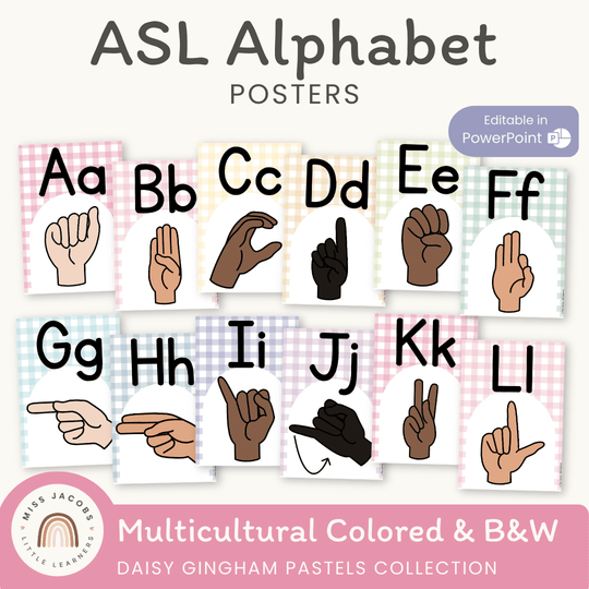 ASL Alphabet Posters (American Sign Language) - Daisy Gingham Pastels