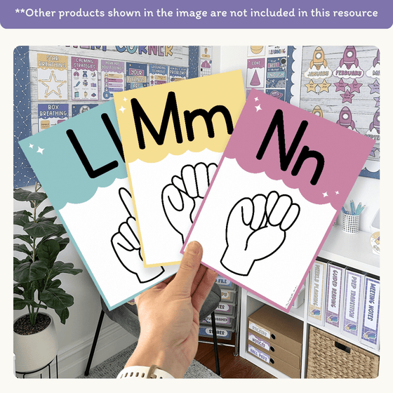 ASL Alphabet Posters: American Sign Language - Dreamy Space Classroom Decor - Miss Jacobs Little Learners