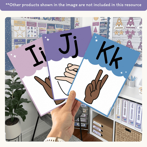 ASL Alphabet Posters: American Sign Language - Dreamy Space Classroom Decor - Miss Jacobs Little Learners
