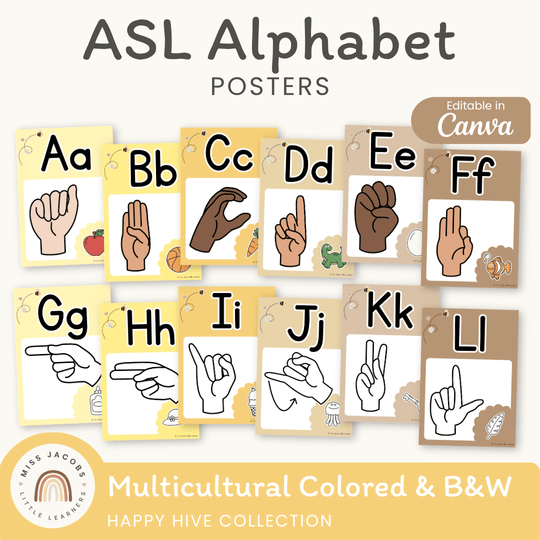 ASL Alphabet Posters: American Sign Language - Happy Hive Classroom Decor