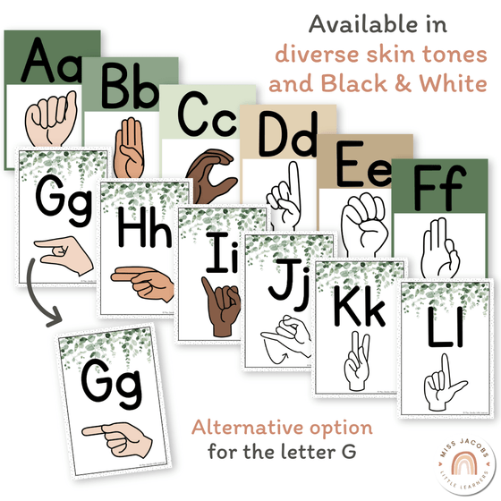 ASL Alphabet Posters (American Sign Language) - Modern Botanical - Miss Jacobs Little Learners