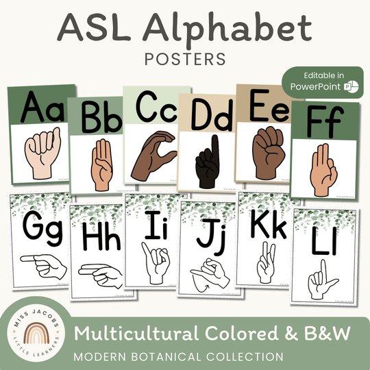 ASL Alphabet Posters (American Sign Language) - Modern Botanical