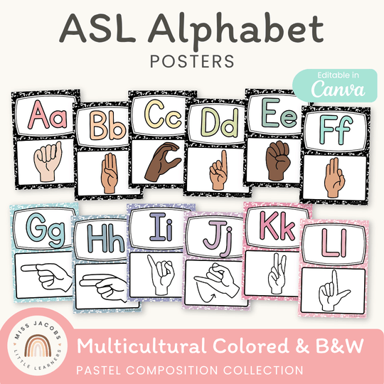 ASL Alphabet Posters: American Sign Language - Pastel Composition Notebook Decor