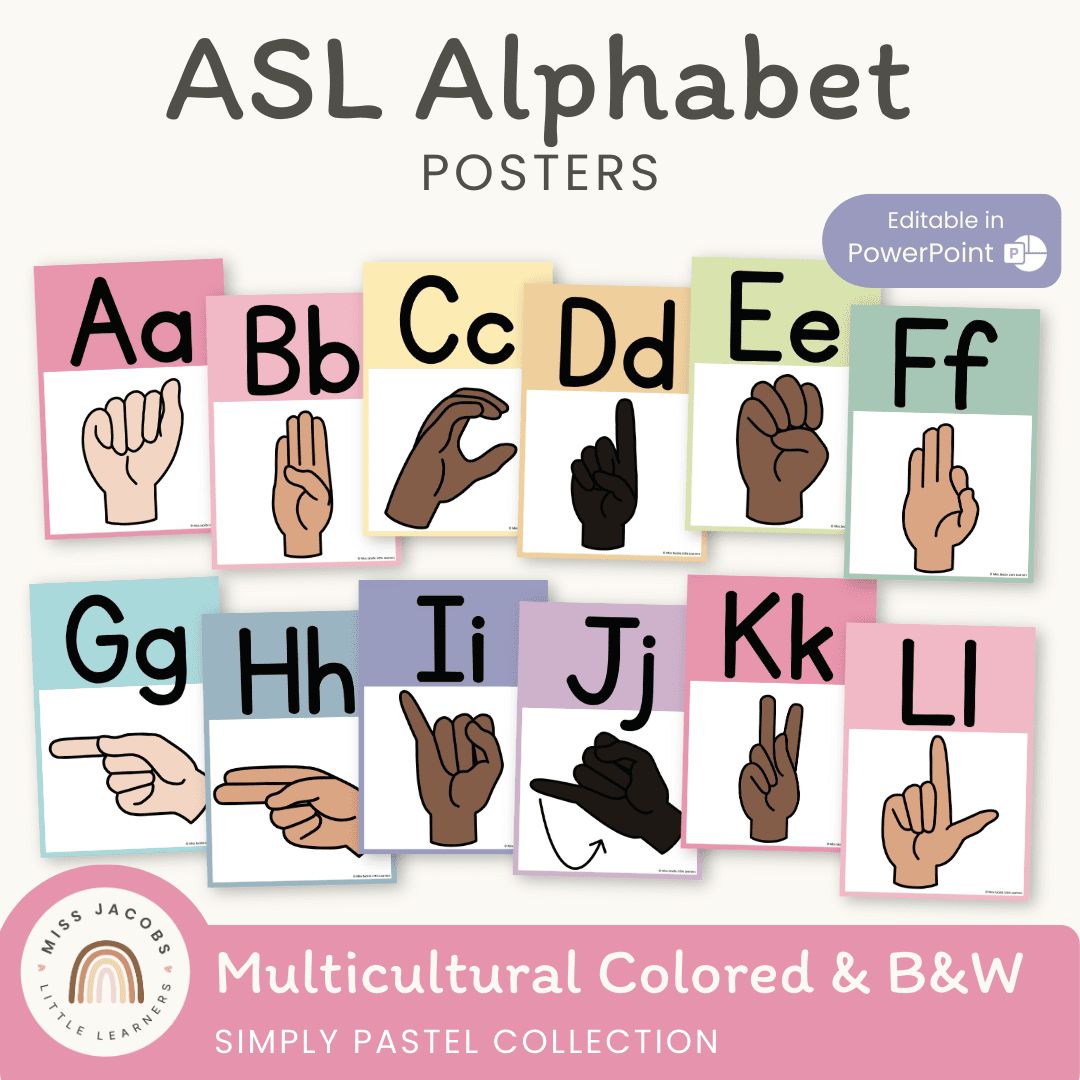 ASL Alphabet Posters - American Sign Language - Simply Pastel - MJLL ...