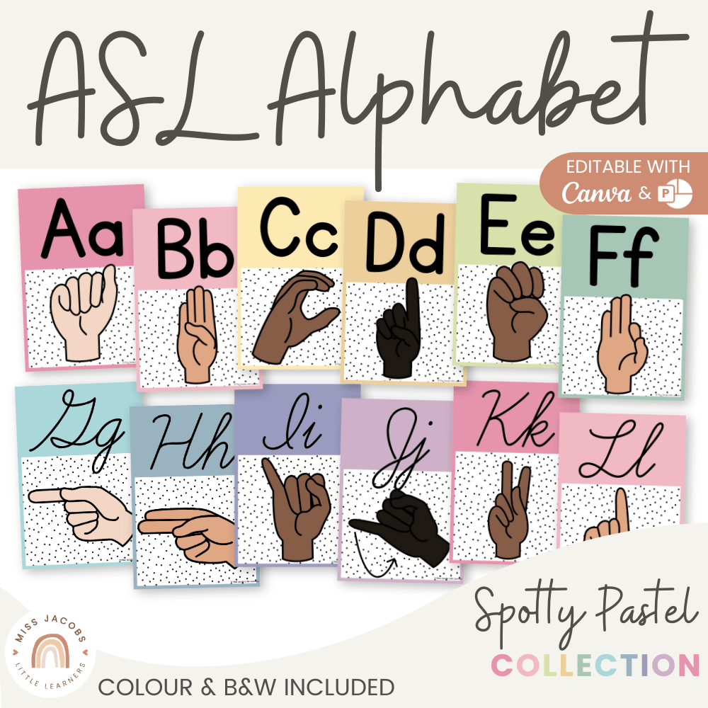 ASL Alphabet Posters - American Sign Language - Spotty Pastel - MJLL